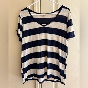 Navy and White Striped V-Neck Top